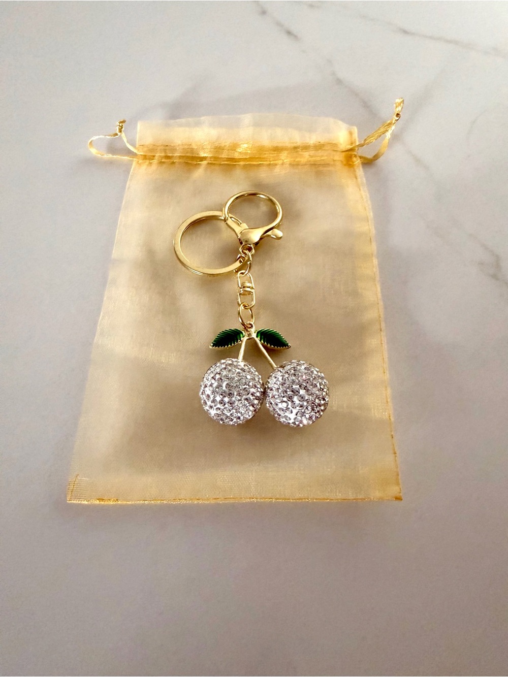 Bag Charm Crystal Cherry Keychain
